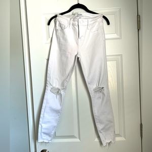 PISTOLA white distressed jeans with frayed hem